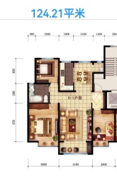 康城壹号3室2厅1厨1卫建面124.21㎡