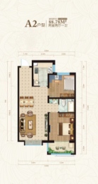 锦绣状元府2室2厅1厨1卫建面88.78㎡