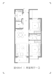 西海岸·尚嘉中心2室2厅1厨1卫建面98.00㎡