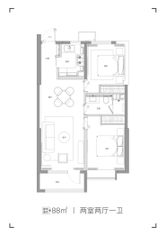 西海岸·尚嘉中心2室2厅1厨1卫建面88.00㎡