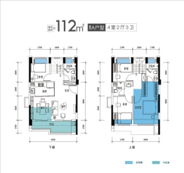 卓越旭辉江屿海4室2厅1厨3卫建面112.00㎡