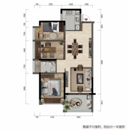 金满庭3室2厅1厨1卫建面90.00㎡