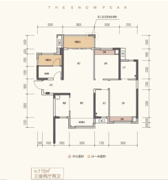 株洲美的雪峰山壹号3室2厅1厨2卫建面114.63㎡