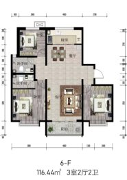 国泰华府3室2厅1厨2卫建面116.44㎡