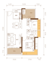 民乐福新天地2室2厅1厨1卫建面81.00㎡