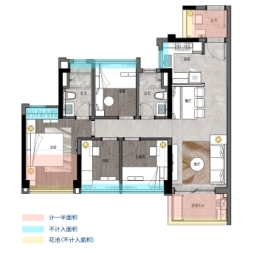 招商电建南国雍云邸4室2厅1厨2卫建面87.00㎡