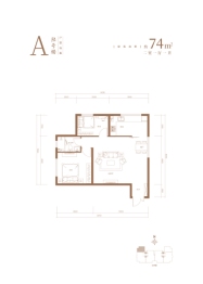 新汇·学府壹號2室2厅1厨1卫建面74.00㎡