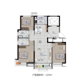 魏县中央公园3室2厅1厨2卫建面123.00㎡