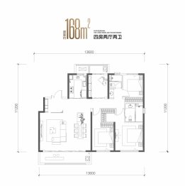 中国铁建·西派樘樾4室2厅1厨2卫建面168.00㎡