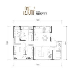 中国铁建·西派樘樾4室2厅1厨3卫建面215.00㎡