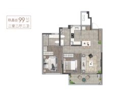 路劲·金东方|玖园2室2厅1厨2卫建面99.00㎡