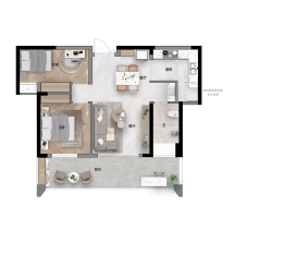 建投融城名著2室2厅1厨1卫建面72.00㎡