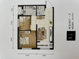 新悦华府2室2厅1厨1卫建面69.04㎡