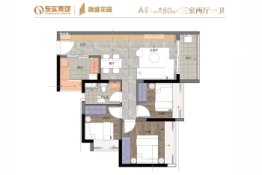 东实旗盛花园3室2厅1厨1卫建面80.00㎡