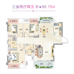 升中大学城3室2厅1厨2卫建面88.75㎡