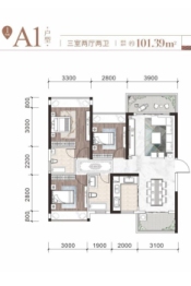 太湖珑湾3室2厅1厨2卫建面101.39㎡