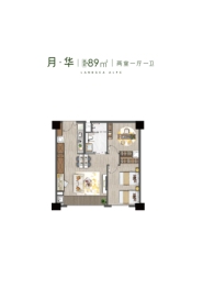 朗诗芳华居2室1厅1卫建面89.00㎡