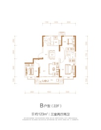 德润星悦3室2厅1厨2卫建面123.00㎡