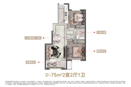 国祥府2室2厅1厨1卫建面75.00㎡