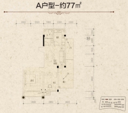 水岸新城2室1厅1厨1卫建面77.00㎡