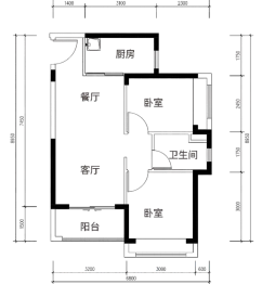 安居云畔2室2厅1厨1卫建面70.00㎡