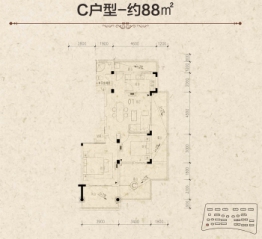 水岸新城2室1厅1厨1卫建面88.00㎡