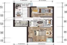 满融公馆2室1厅1厨1卫建面61.00㎡