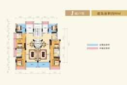 盛安庭园2室2厅1厨2卫建面80.00㎡