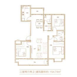 天玺学府3室2厅1厨2卫建面154.74㎡