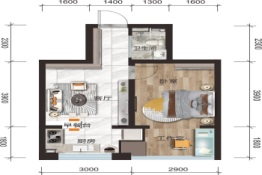 满融公馆1室1厅1厨1卫建面43.00㎡