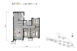 龙湖光年3室2厅1厨1卫建面98.00㎡