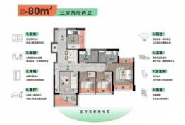 大运万科城3室2厅1厨2卫建面80.00㎡