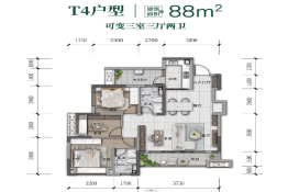 融汇·湖城一品3室3厅1厨2卫建面88.00㎡