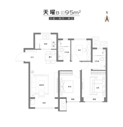 一曲天辰3室2厅1厨2卫建面95.00㎡