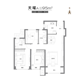 一曲天辰3室2厅1厨2卫建面95.00㎡