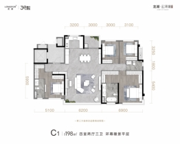 龙湖滨江 云河颂4室2厅1厨3卫建面198.00㎡