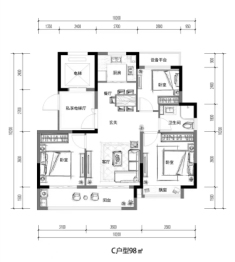 鸿翔鸿樾府3室2厅1厨1卫建面98.00㎡