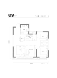 中铁·滨城云著2室2厅1厨1卫建面89.00㎡