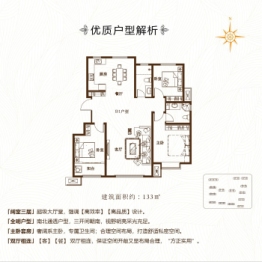 翰林华邸3室2厅1厨2卫建面133.00㎡