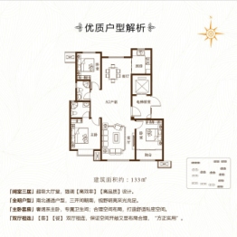 翰林华邸3室2厅1厨2卫建面133.00㎡