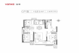 万科·城市之光3室2厅1厨2卫建面121.00㎡