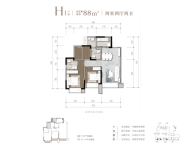 H1 户型 88㎡ 两室两厅两卫