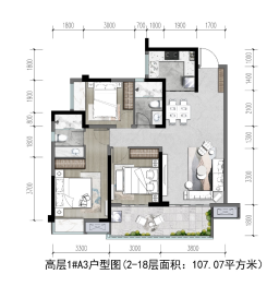 中铁城 颐湖题院3室2厅1厨2卫建面107.07㎡