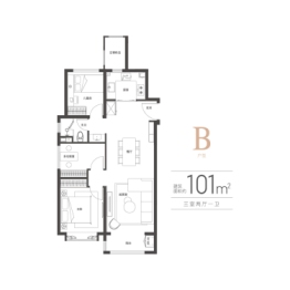 体北鲁能公馆3室2厅1厨1卫建面101.00㎡