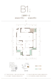 高科江澜3室2厅1厨1卫建面104.00㎡