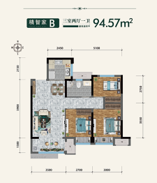 大华·公园城市3室2厅1厨1卫建面94.57㎡