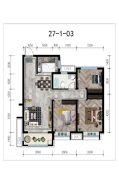 恒丰·理想城3室2厅1厨1卫建面102.87㎡