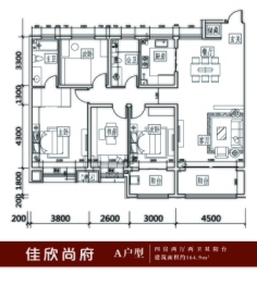 佳欣尚府4室2厅1厨2卫建面164.00㎡