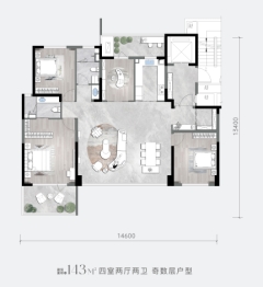 龙翔·奥城云玺4室2厅1厨2卫建面143.00㎡