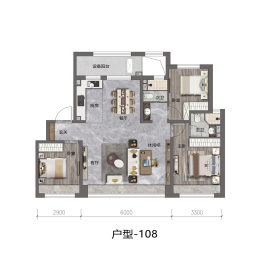 中国铁建·花语天宸3室2厅1厨2卫建面108.00㎡